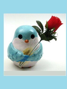 Blue Bird of Happiness Bud Vase Buddy w/ Acrylic vase will hold one Rose 22454